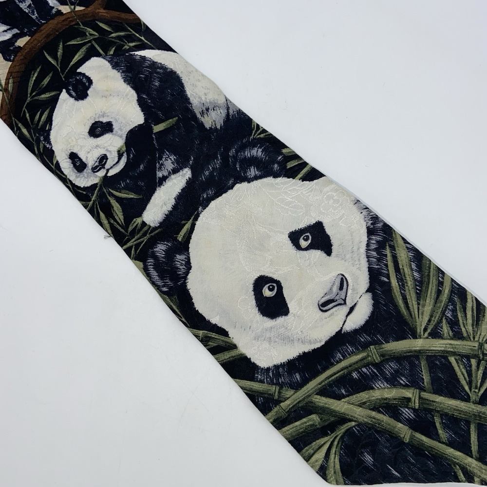 Panda Necktie Endangered Species Men's 100% Silk Neck Tie Marc‎ Dennis 1995 VTG
